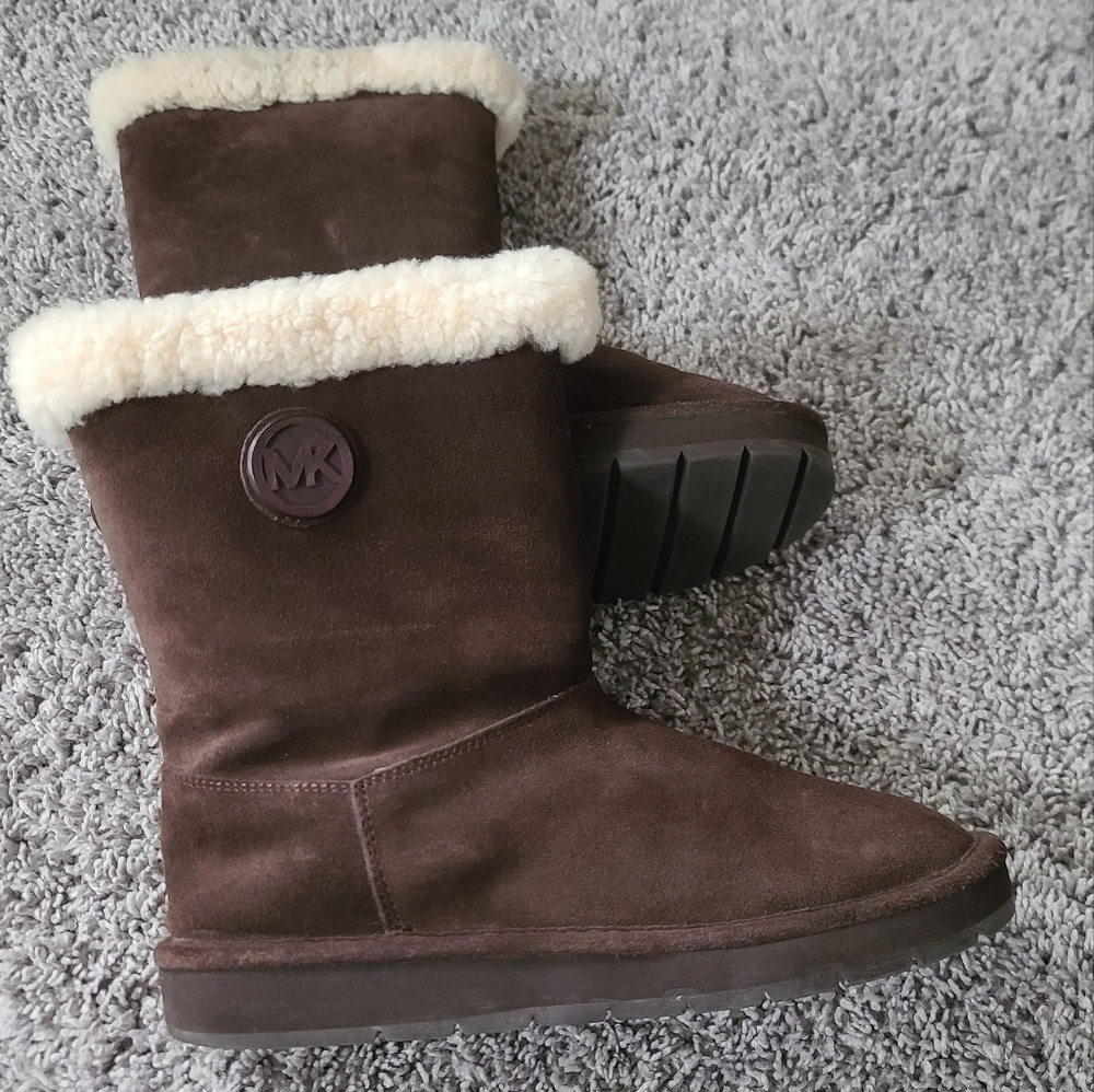 Michael Kors Women's Brown Suede Leather Winter Boots